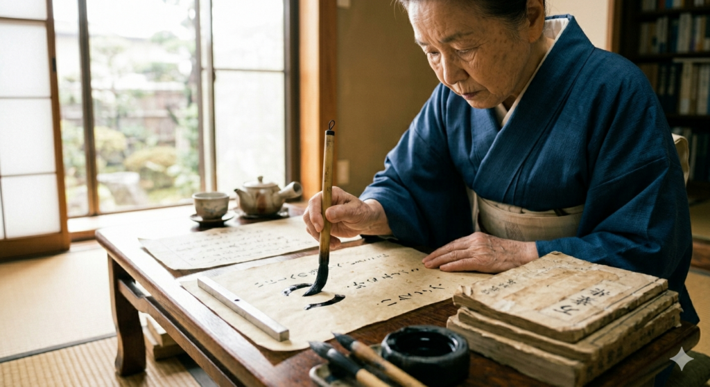 い 古文を楽しんでいる様子