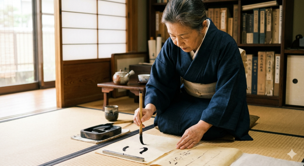い 古文を楽しんでいる様子